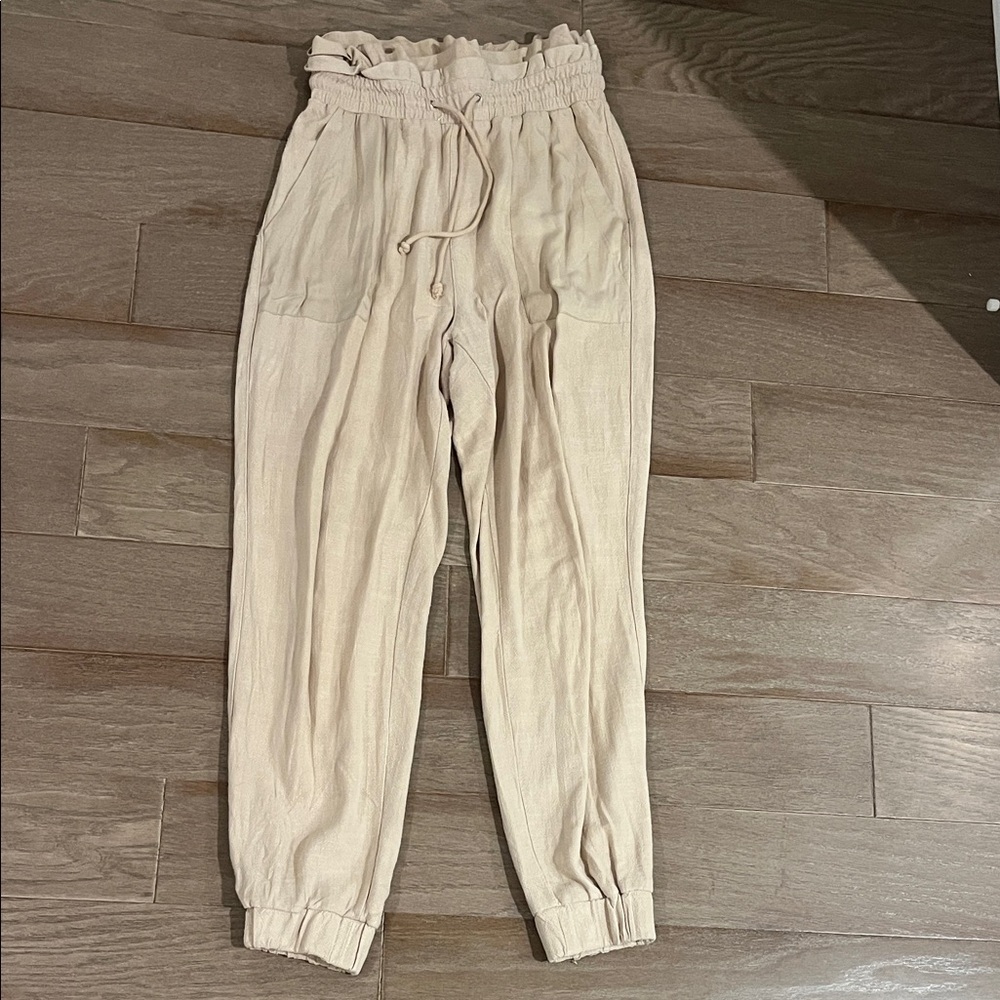 BlankNyc Neutral Cream Drawstring Paperbag Waist Joggers